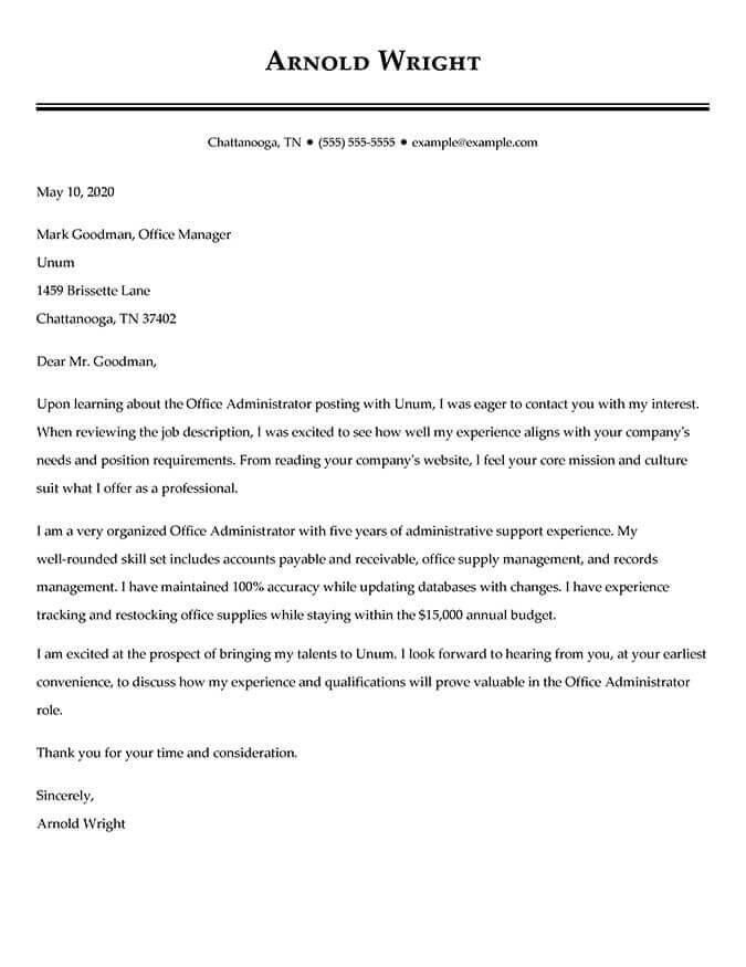 administrator cover letter jobhero