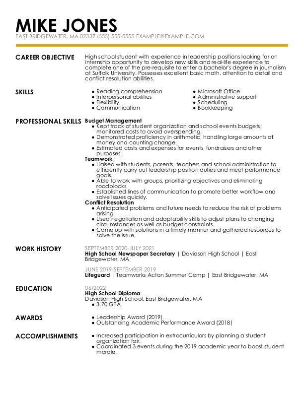 functional resume example for students